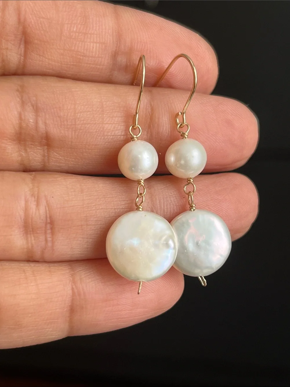 Gold Pearl Drop Earrings - White Freshwater Pearl Dangles